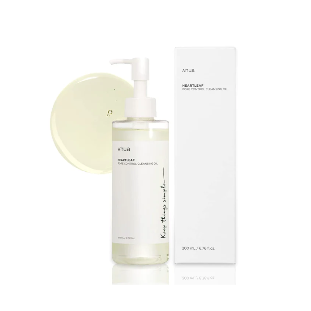 Anua Heartleaf Pore Control Cleansing Oil removes makeup and blackheads heartleaf extract to soothe irritations. for acne-prone skin. removes impurities. non-clogging removes sebum.  It is non-irritating