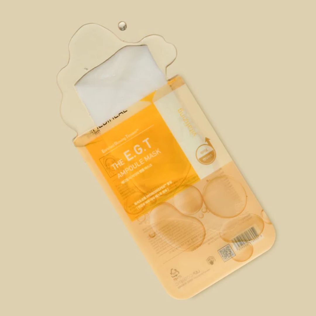 Korean skincare products for mature skin type. Defy signs of aging, improve wrinkles and fine lines, improve skin elasticity, reverse signs of aging, nourish and deep moisturize the skin with the EGT ampoule sheet mask from Mediheal.