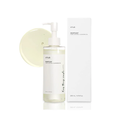 Anua Heartleaf Pore Control Cleansing Oil removes makeup and blackheads heartleaf extract to soothe irritations. for acne-prone skin. removes impurities. non-clogging removes sebum.  It is non-irritating