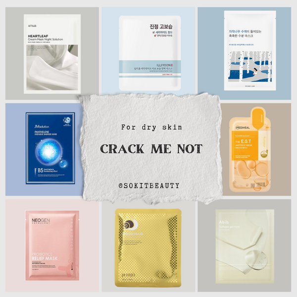 curated premium korean sheet masks for dry skin, including the best brands and products such as anua heartleaf cream mask night solution, illiyoon ceramide sheet mask, round lab birch tree face mask, jm solution panthelene b5 sheet mask, mediheal e.g.t. ampoule mask, neogen probiotic relief mask, petifee gold snail mucin mask, abib collagen gel mask and many more